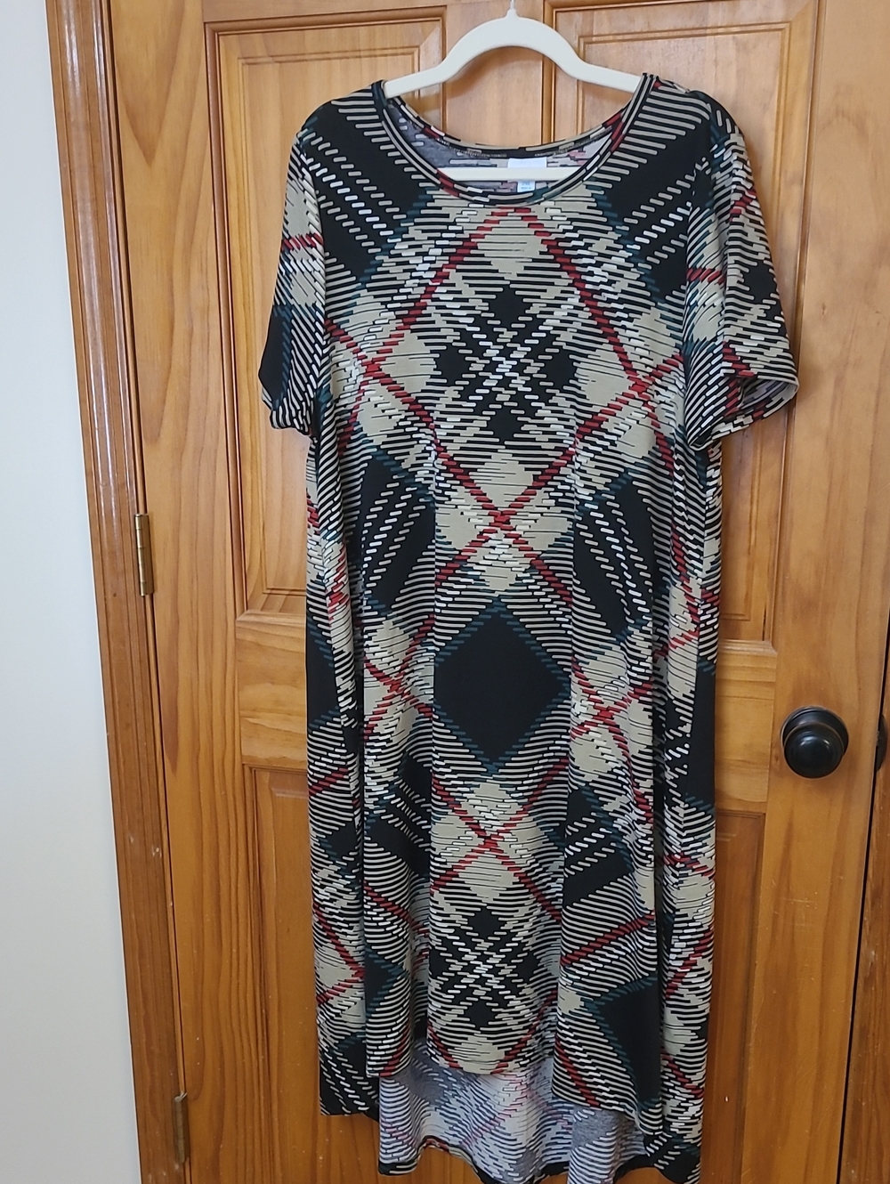 LuLaRoe Black Beige & Red Plaid Midi Dress